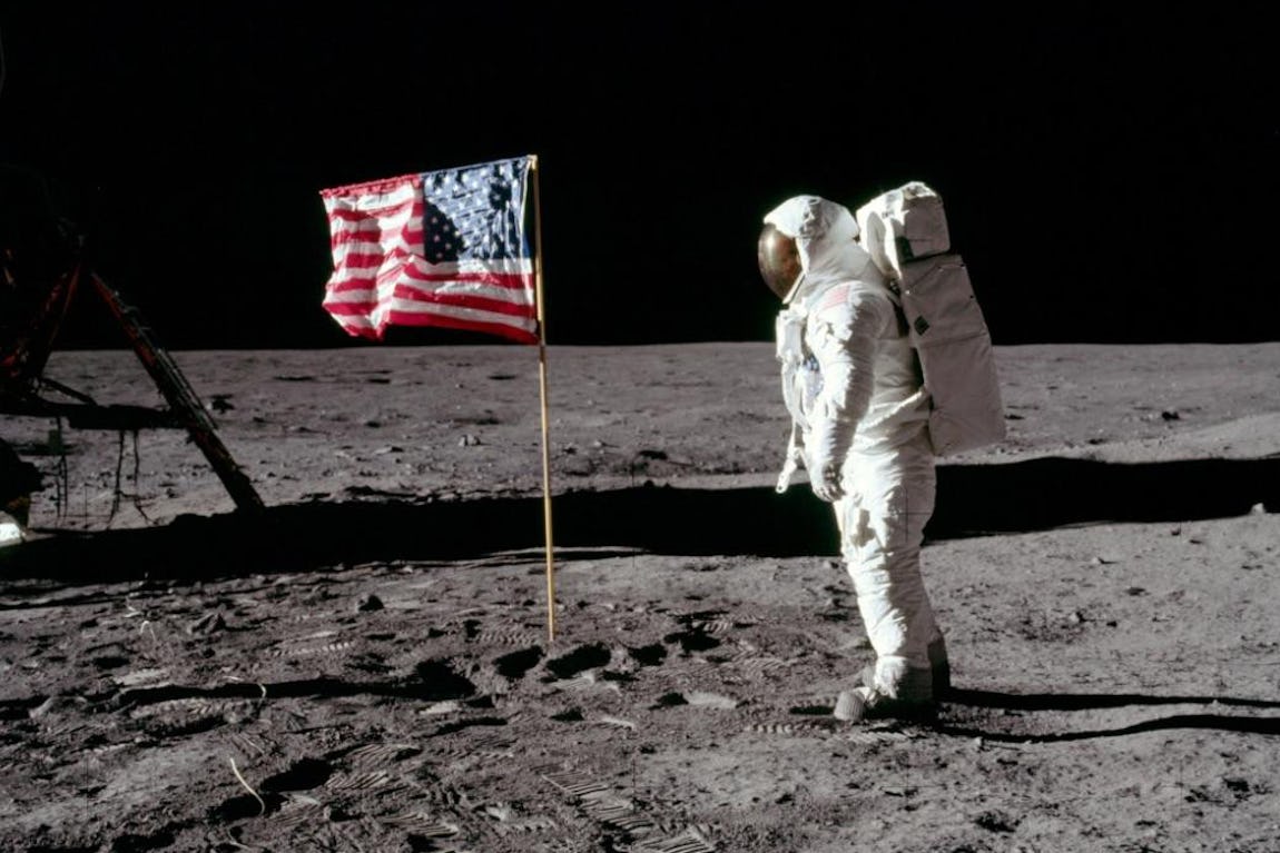 Buzz Aldrin on the Moon with the U.S. flag