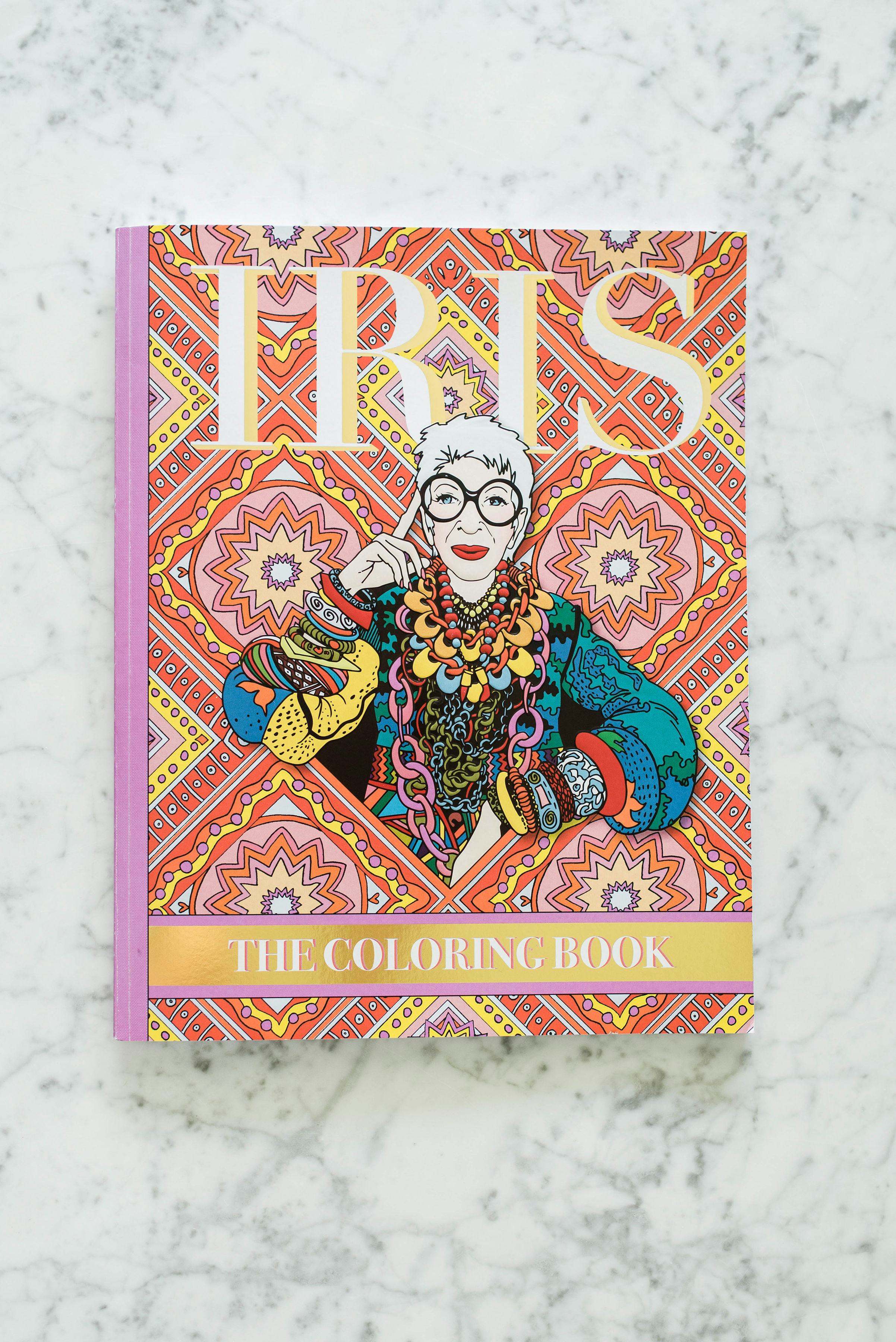 Cover of coloring book featuring Iris Apfel