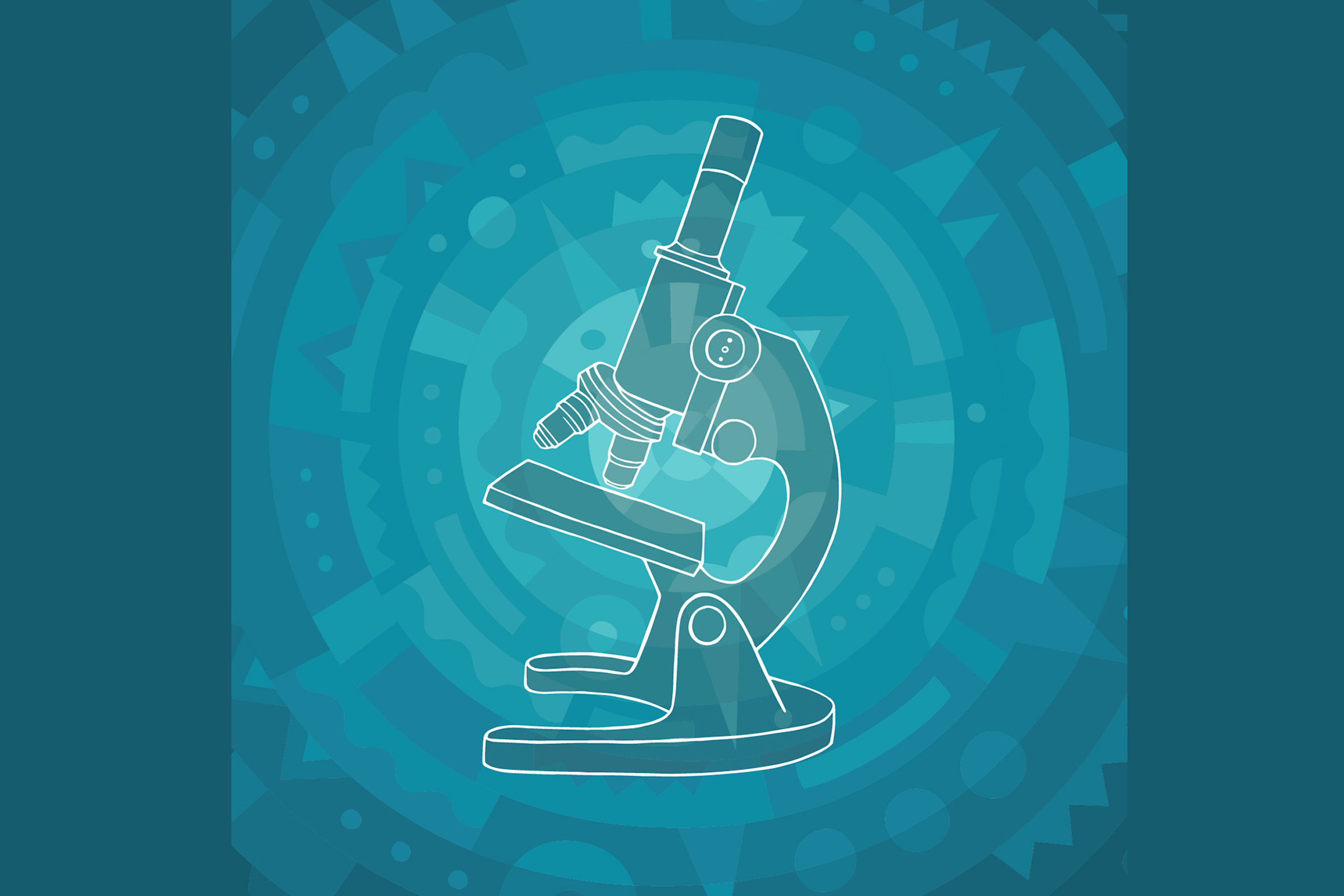 Logo consisting of a microscope in front of an abstract background